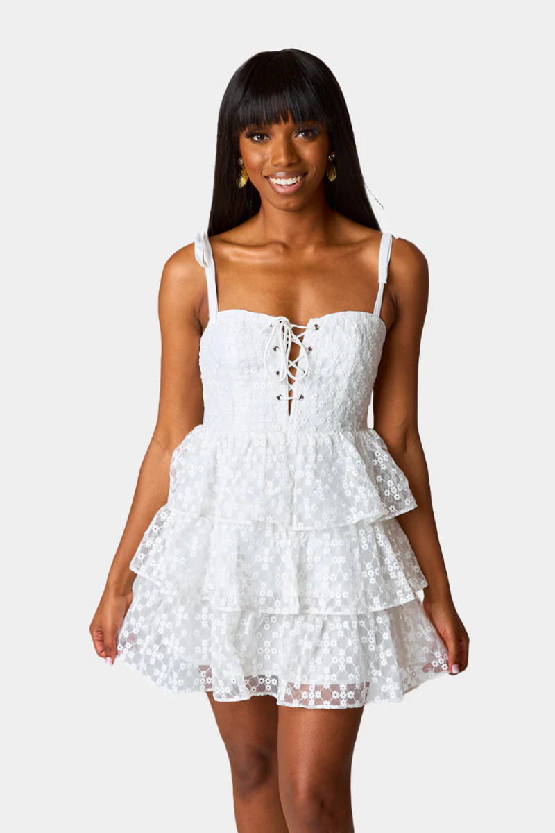 Suzanne Lace Mini Dress - Ivory Eyelet | BuddyLove