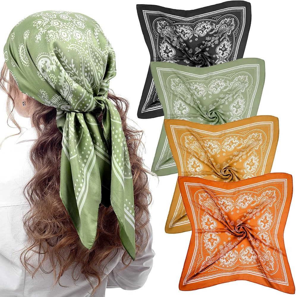 Syhood 4 Pcs 27'' Square Satin Head Scarves Satin Bandanas for Women Headband Scarves Silk Feelin... | Amazon (US)