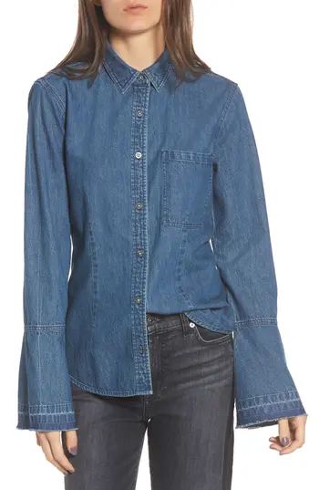 Women's 7 For All Mankind Bell Sleeve Denim Shirt, Size X-Small - Blue | Nordstrom