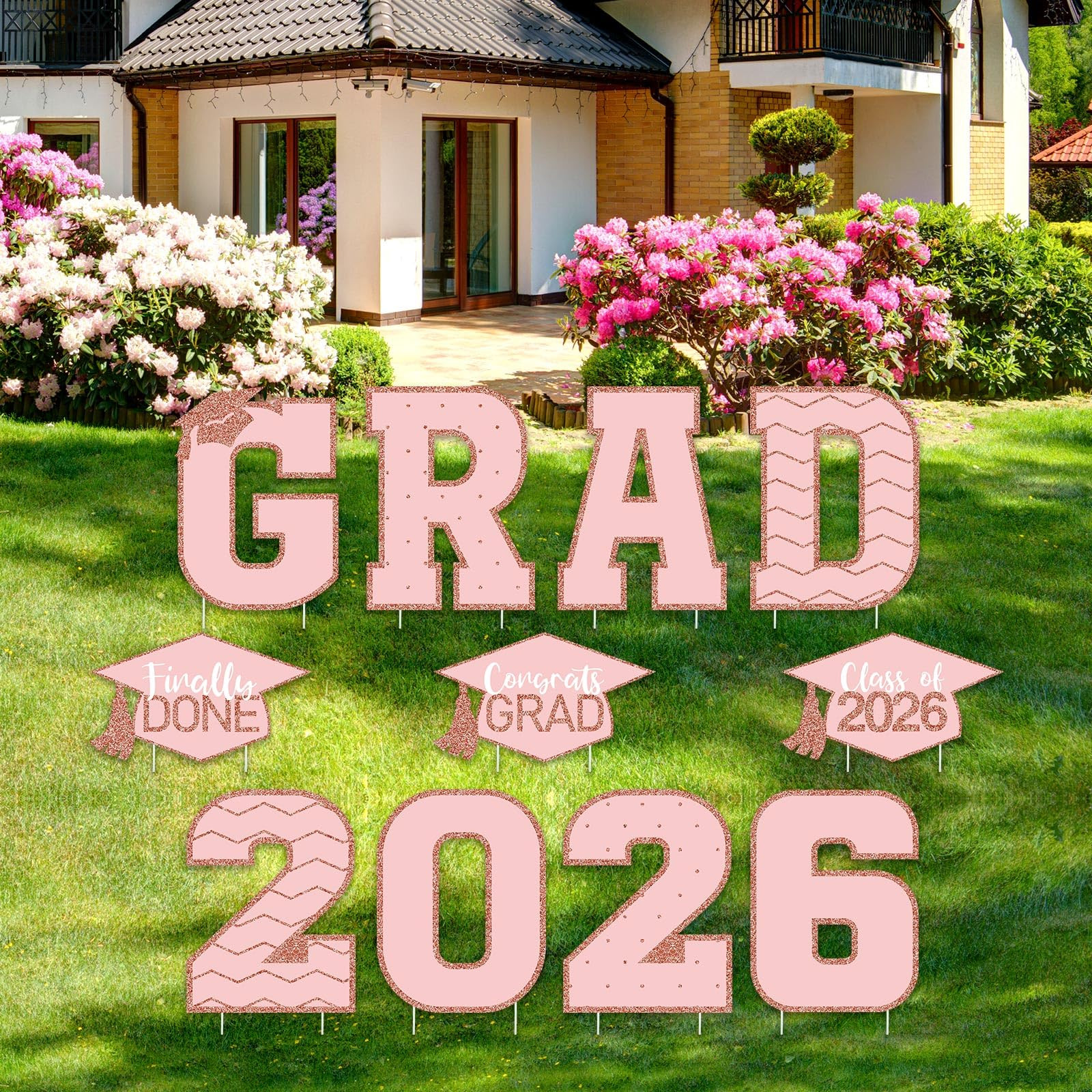 Tatuo 11 Pcs Graduation Yard Sign Decorations Congrats Graduation Lawn Signs 2026 Grad Yard Decor with 23 Stakes for Outdoor Grad Party(Pink,Simple Style) | Amazon (US)