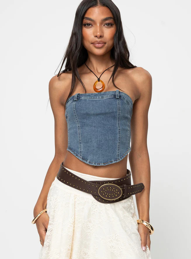 Alexian Strapless Top Denim | Princess Polly US