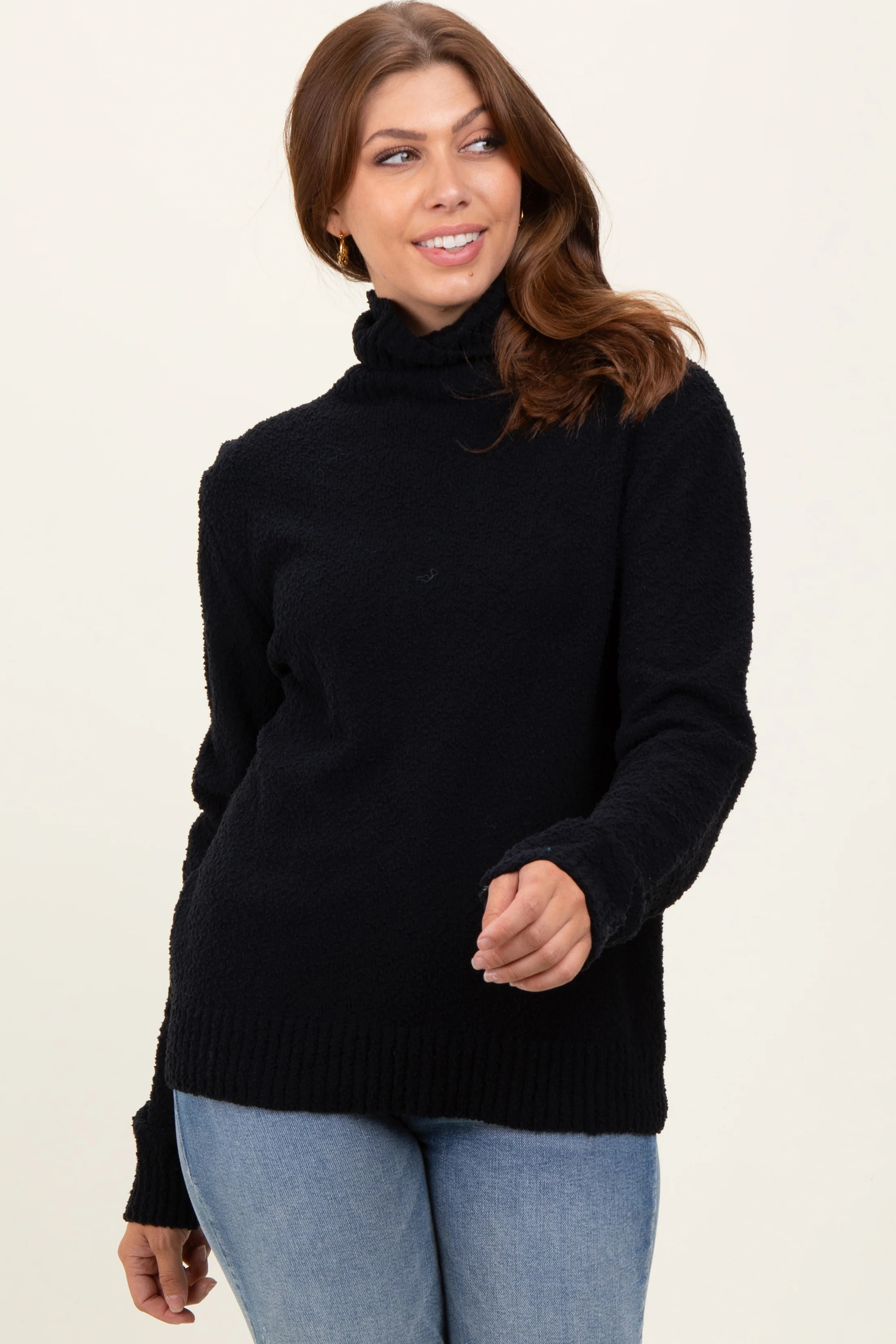 Black Turtleneck Chenille Knit Sweater | PinkBlush Maternity