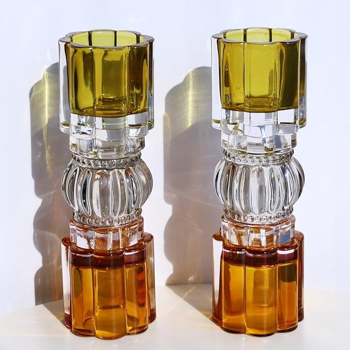 VOHO Amber Votive Candle Holders for Fall Decor, Set of 2 Vintage Tealight Candle Holder for Coff... | Amazon (US)