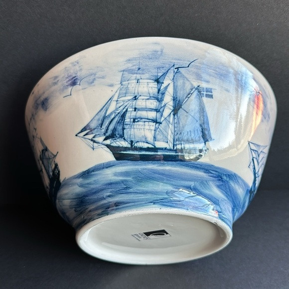 Nautical by Oxney Green England Tall Ships Large 11” Serving Bowl Blue & White | Poshmark