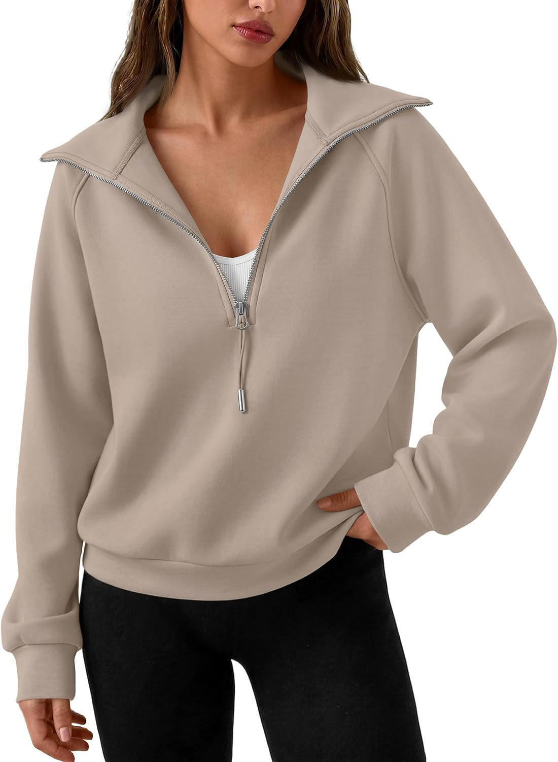 Trendy Queen Womens Oversized Quarter Zip Up Sweatshirts Cropped Pullover | Amazon (US)