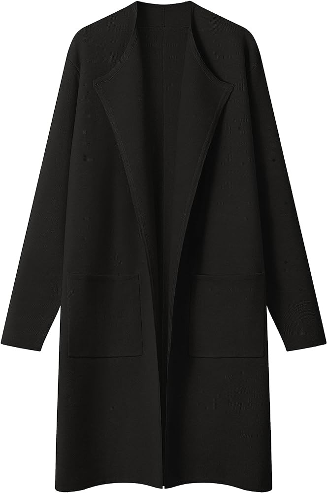 MEROKEETY Women's Open Front Coatigan Sweater Long Sleeve Casual Knit Lapel Cardigan Coat with Po... | Amazon (US)