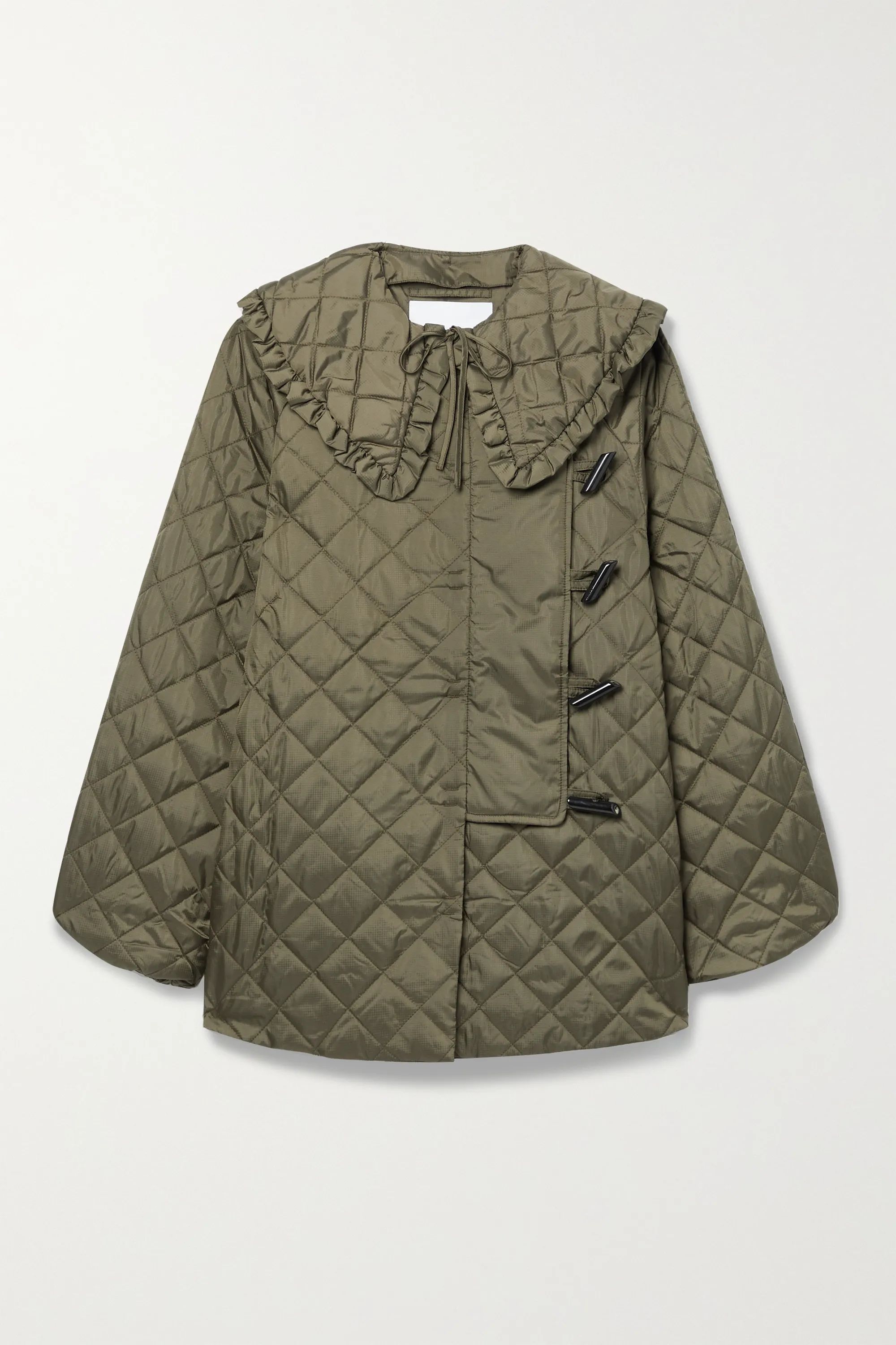 Army green Quilted recycled ripstop jacket | GANNI | NET-A-PORTER | NET-A-PORTER (UK & EU)