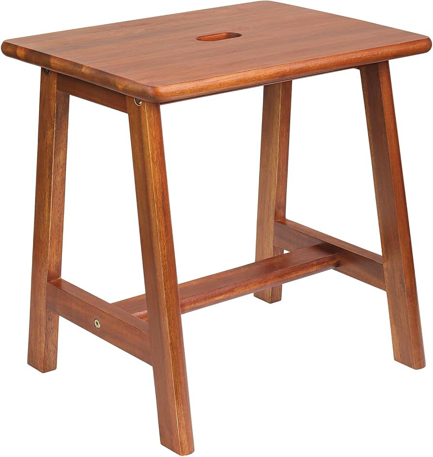 Rectangular Acacia Wood Stool (16.7"D x 13"W x 17.7"H) - Small Bench Seat, End Table, Bathroom, P... | Amazon (US)