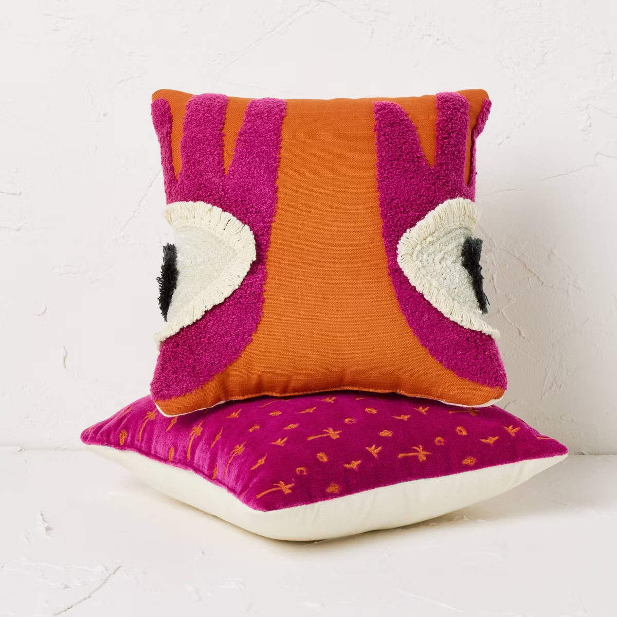 2pk 10"x10" Eyes and Palm Trees Square Decorative Pillows Fuschia - Opalhouse™ designed with Ju... | Target