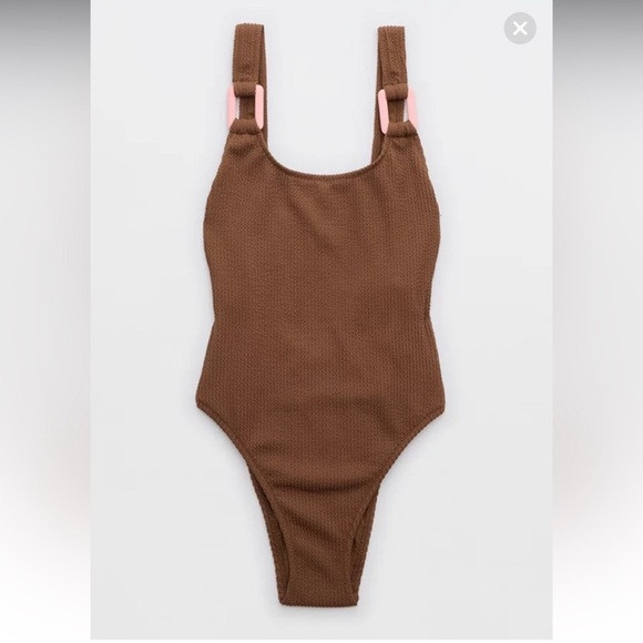 Aerie Brown One-Piece Cheekiest Swimsuit with Pink Buckle Size XSmall NEW | Poshmark