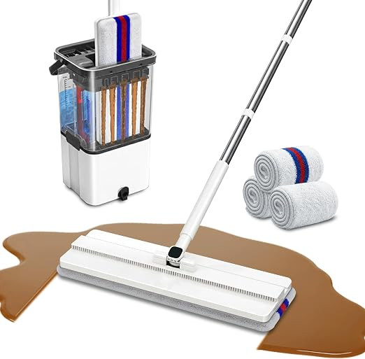 Mop and Bucket Set with Wringer,Separate Clean Dirty Water, Self Wringing Microfiber Dust Flat Mo... | Amazon (US)