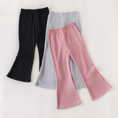 Young Girls 3pcs Set Knit Elastic Waist Flared Pants In Pink, Gray And Black, Collegiate Style For Autumn/Winter | SHEIN