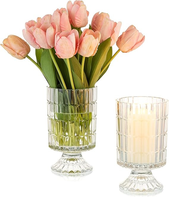 Glass Candle Holders for Table Centerpieces Tea Light Pillar Candles Hurricane - Cylinder Decorat... | Amazon (US)