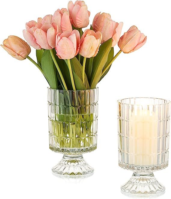 Glass Candle Holders for Table Centerpieces Tea Light Pillar Candles Hurricane - Cylinder Decorat... | Amazon (US)