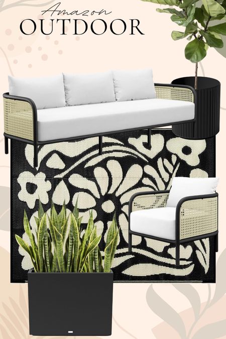 Amazon outdoor decor and furniture! How cute is this outdoor rug?!! #meandmrjones 

#LTKHome #LTKFindsUnder100