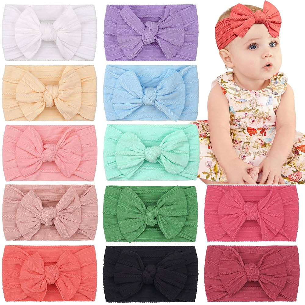 CÉLLOT Super Stretchy Soft Knot Headbands with Hair Bows Head Wrap Hair Accessories For Newborn ... | Amazon (US)