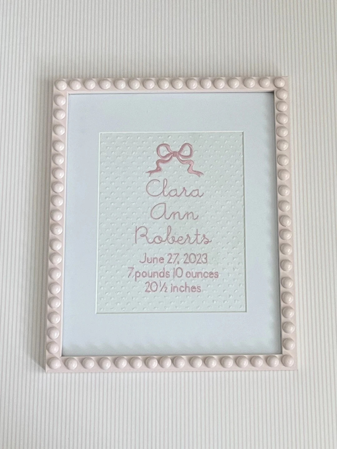 Bow Custom Embroidered Birth Announcement Wall Art | Etsy (US)