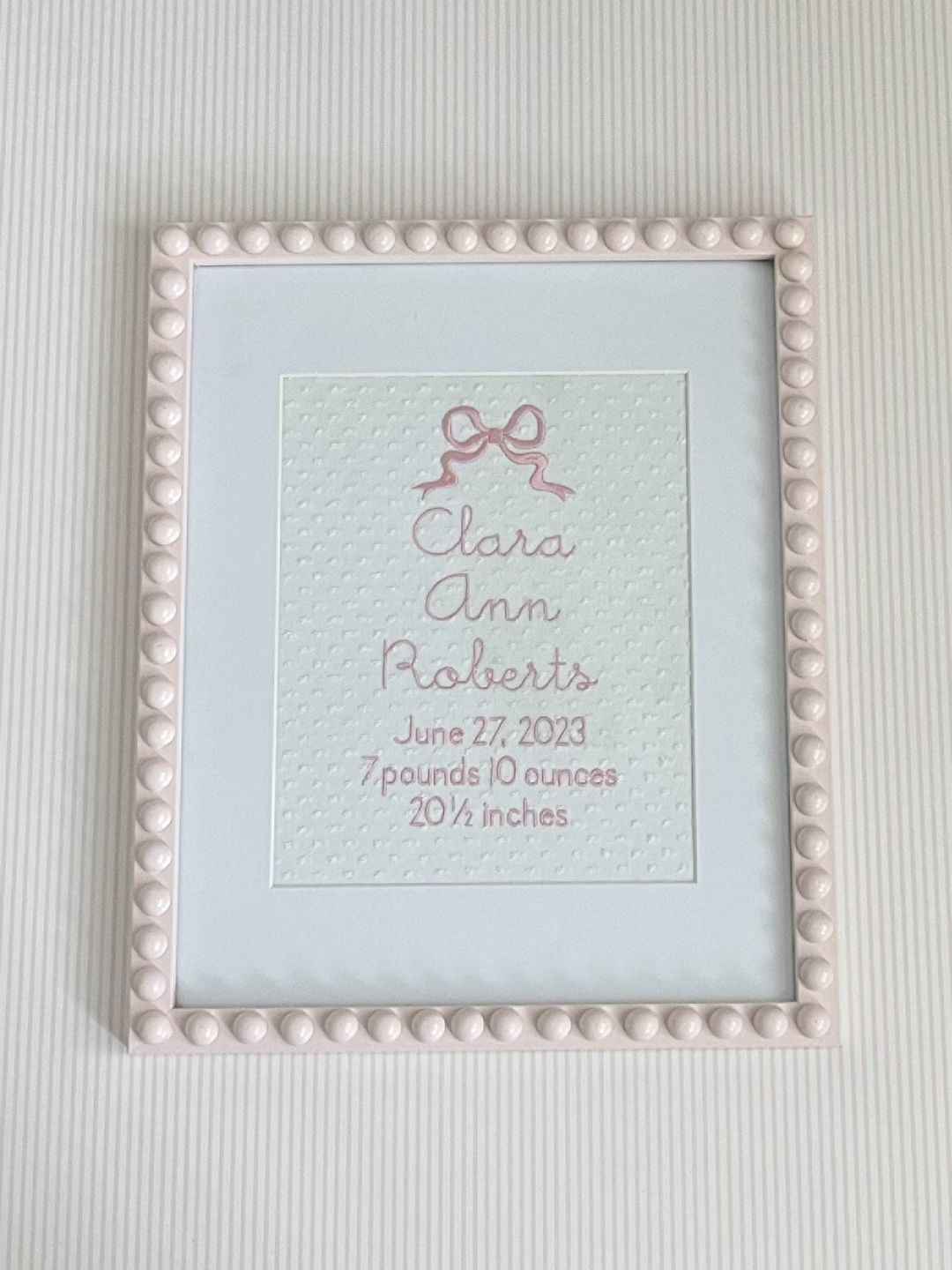 Bow Custom Embroidered Birth Announcement Wall Art | Etsy (US)