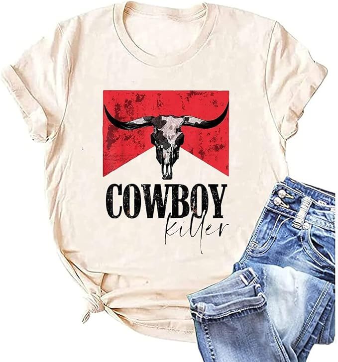 Cowboy Killer Shirt Women Wild Vintage Western Rodeo T-Shirt Bull Skull Graphic Tee Country Conce... | Amazon (US)