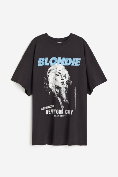 Long Printed T-shirt - Dark gray/Blondie - Ladies | H&M US | H&M (US + CA)