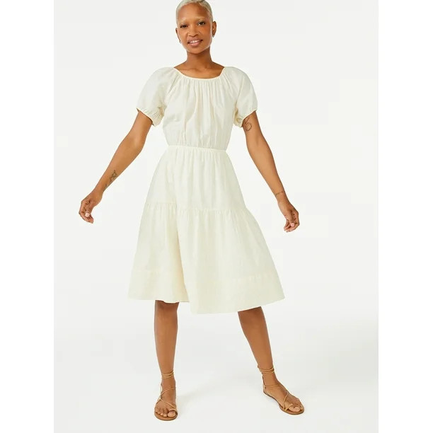 Free Assembly Women's Short Sleeve Peasant Midi Dress | Walmart (US)