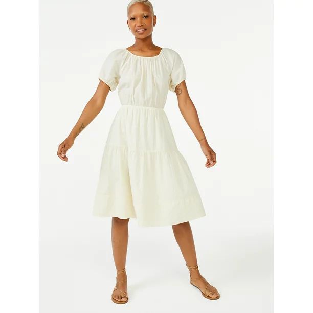 Free Assembly Women's Short Sleeve Peasant Midi Dress | Walmart (US)