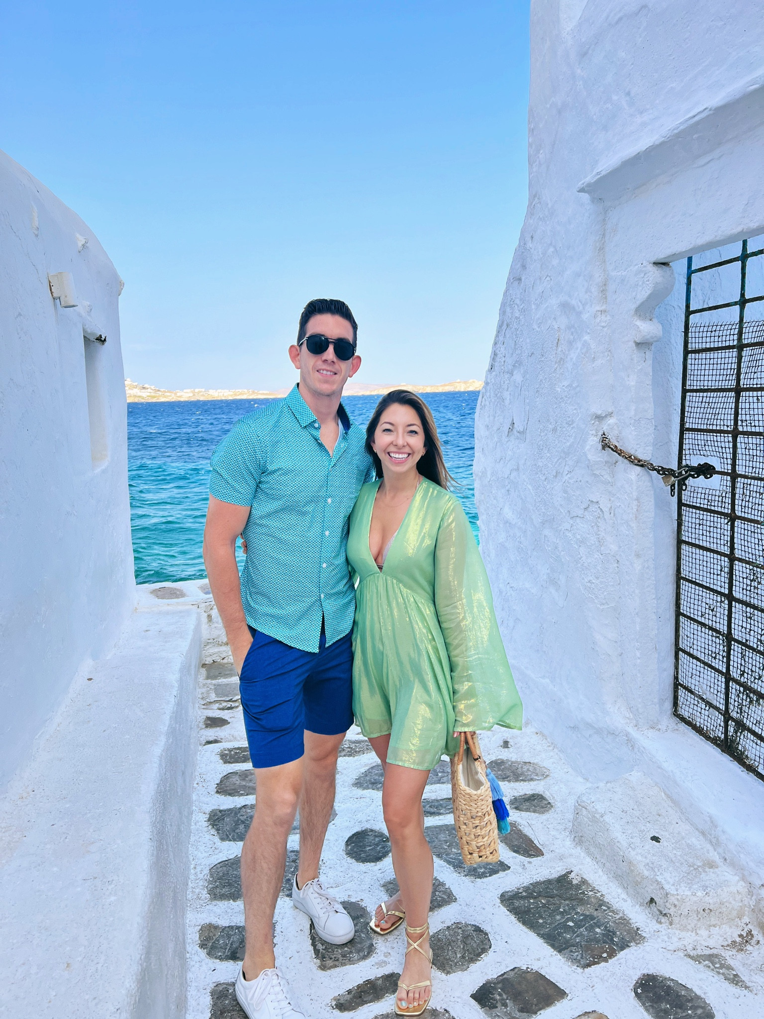 Mykonos Outfit inspo — Men’s Mykonos Greece outfit 

Ty opted for a Mizzen & Main shirt for a warm day exploring Mykonos! These shirts are so great because they not only travel well (wrinkle resistant!) but are also moisture-wicking (no sweat stains!)  - Ty is 6’4, 190lbs wearing sz Medium Trim.

My green  dress is from Morley, a local boutique in Delray Beach, but can also be found on Revolve!! It is an oversized fit, but shorter length, so I opted to wear it over a swim suit since it was so windy! — I am 5’3, 115, wearing sz XS/S. 

#LTKtravel #LTKstyletip #LTKmens