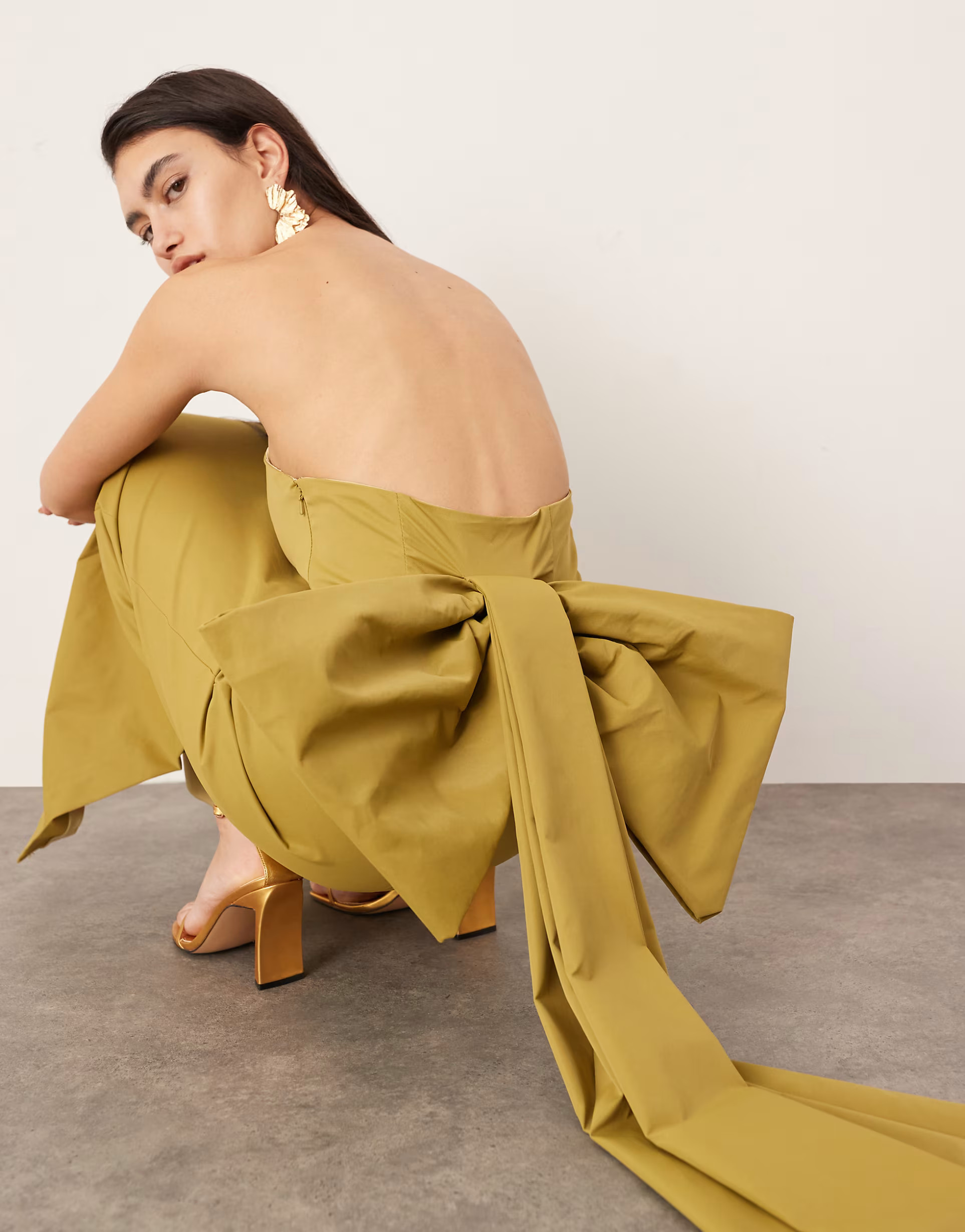 ASOS EDITION bandeau maxi dress with large bow in green | ASOS (Global)