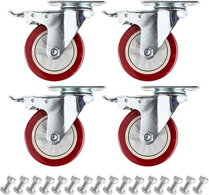 4" Plate Caster Wheels Set of 4 2200LB with Screw Safety Dual Locking and Polyurethane Foam No No... | Amazon (US)