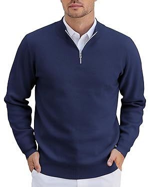 COOFANDY Mens Quarter Zip Pullover Slim Fit Lightweight Knit Pullover Sweaters Casual Polo Sweate... | Amazon (US)