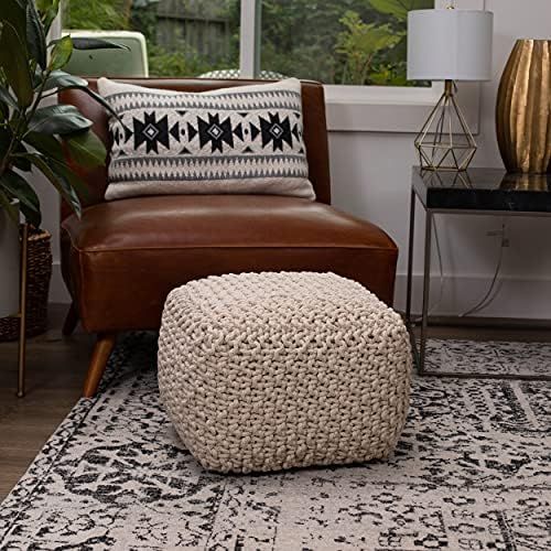 BIRDROCK HOME Round Pouf Foot Stool Ottoman - Knit Bean Bag Floor Chair - Cotton Braided Cord - Grea | Amazon (US)
