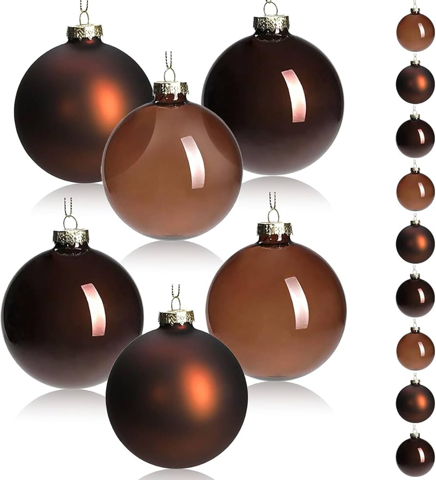 DN DECONATION Brown Glass Christmas Ball Ornaments, Set of 9, 3' Hanging Christmas Baubles for Xm... | Amazon (US)