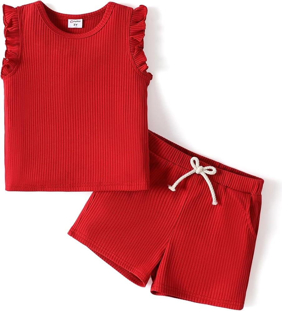 PATPAT Toddler Girl Clothes 2 Piece Outfit Solid Ribbed Knit Tank Top and Shorts Set Baby Summer ... | Amazon (US)