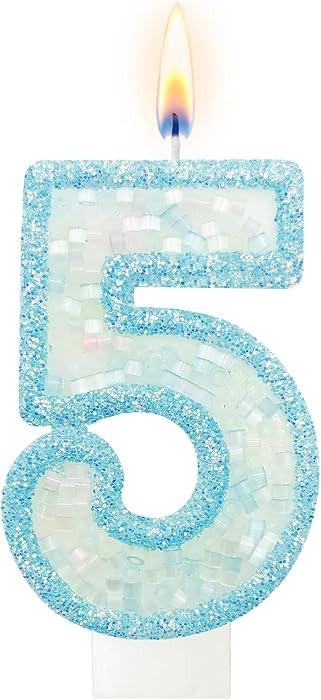 Blue Number 5 Candle for Cake, Glitter Trim Cake Candle with Beaded Texture, Single Digit Decorat... | Amazon (US)