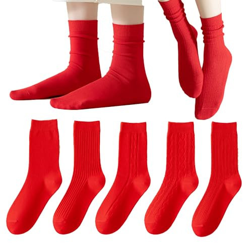 Ceoon 5 Pairs Christmas and New Year Red Crew Socks for Women, Christmas Socks Womens Slouch Socks (Sock set 1) | Amazon (US)