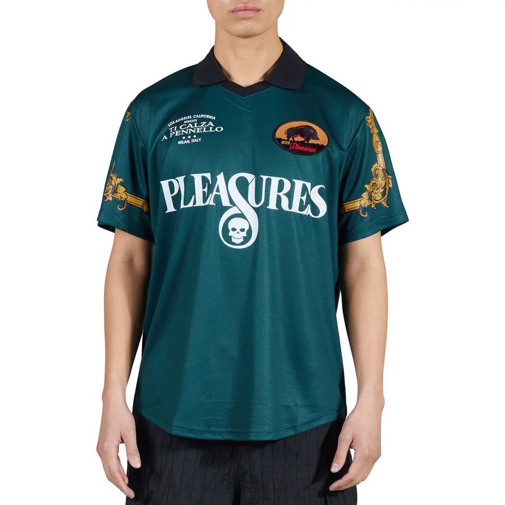 PLEASURES Carlo Johnny Collar Mesh Soccer Jersey in Dark Green at Nordstrom, Size Small | Nordstrom