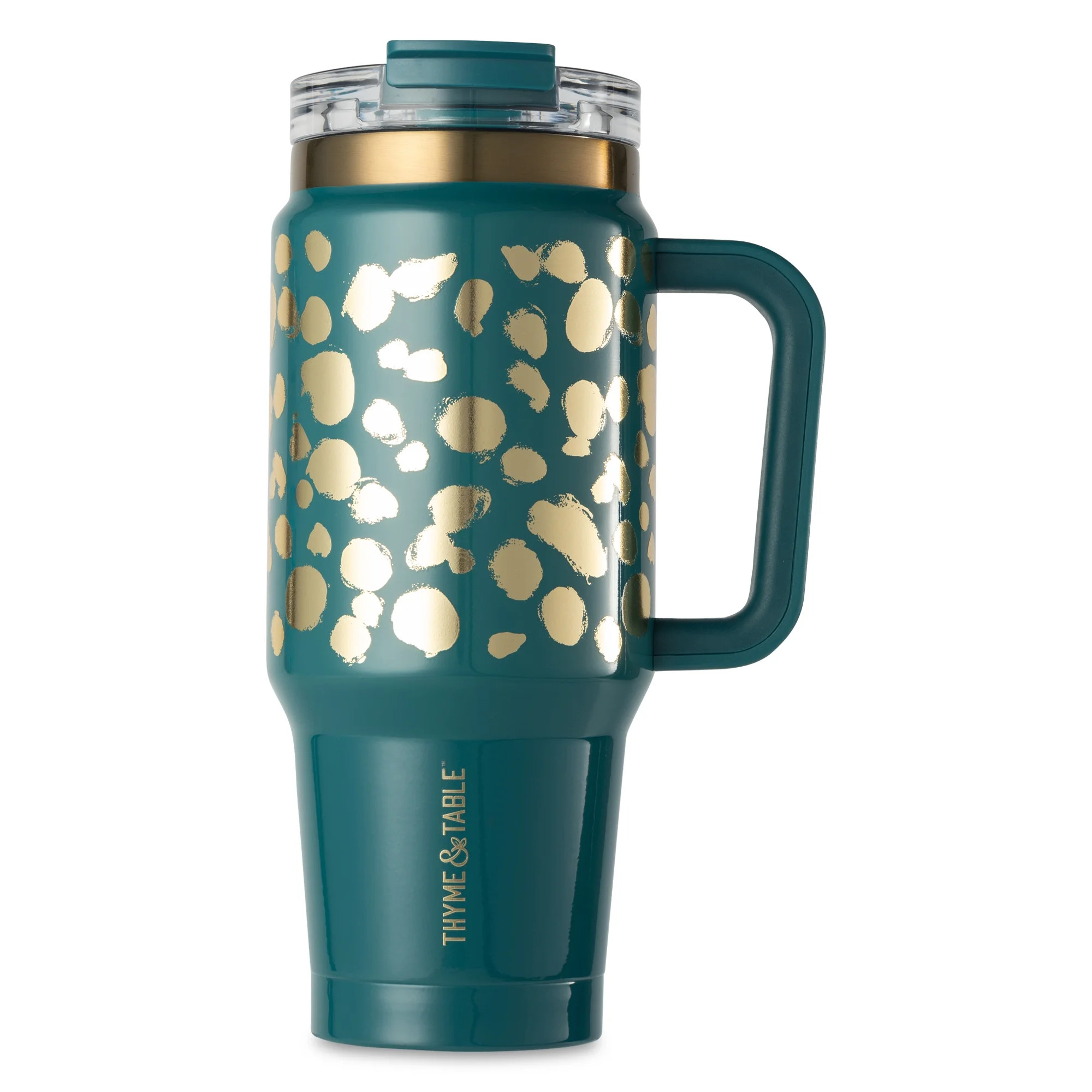 Thyme & Table 32 fl oz Stainless Steel Luna Tumbler with Handle and Dual Straw Lid, Teal & Gold D... | Walmart (US)