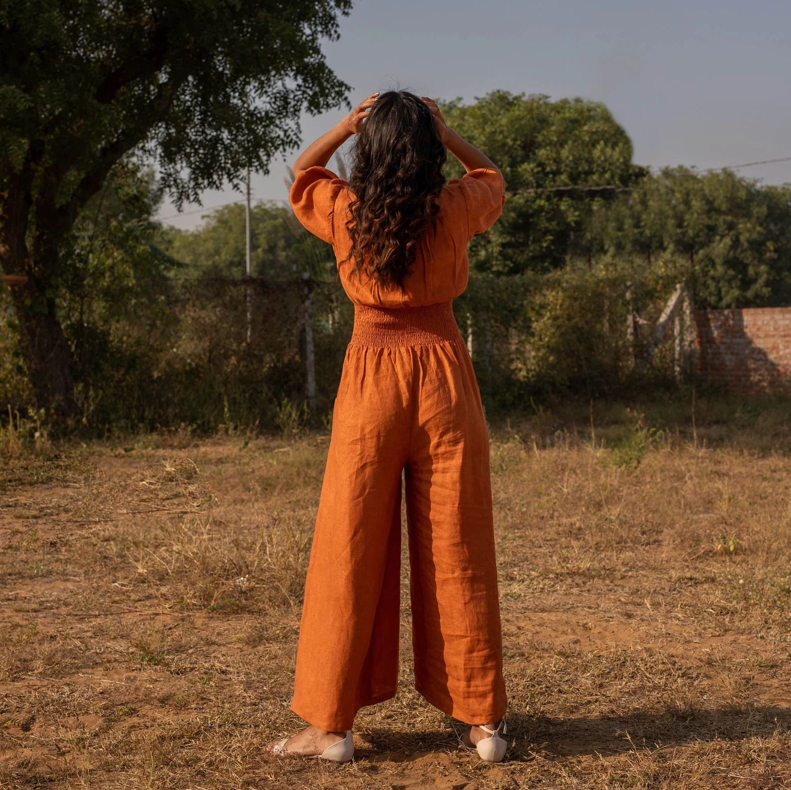 Orange Linen Jumpsuit, Boho Romper With Pockets and Zipper, Loose Elastic Waistband Bodysuit, Plu... | Etsy ROW