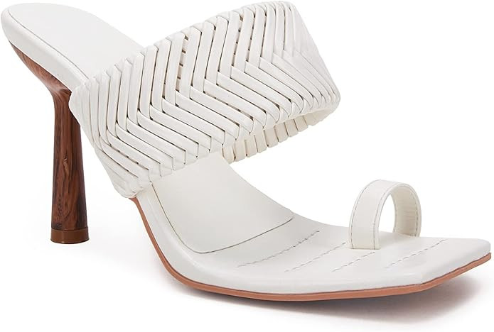 VETASTE Women's Braided Heeled Mule Sandals Square Open Toe Stiletto Backless Strappy Slip On Sli... | Amazon (US)