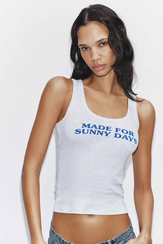 RIBBED SLOGAN TOP | Zara UK