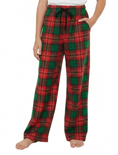 PATPAT Girls Plaid Pajama Pants - Kids Long Sleep Soft Elastic Waist Lounge Bottoms with Pockets, Christmas Plaid,Size 11-12 Years | Amazon (US)