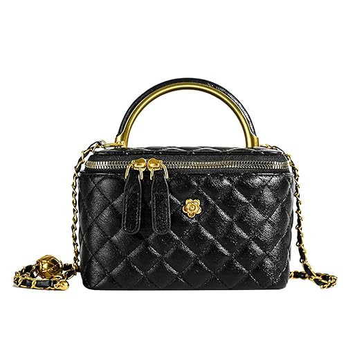 Ansseng Mini Quilted Square Box Bag For Women，Top-Handle Crossbody Handbag With Metal Chain Strap vanity purse (Black) | Amazon (US)