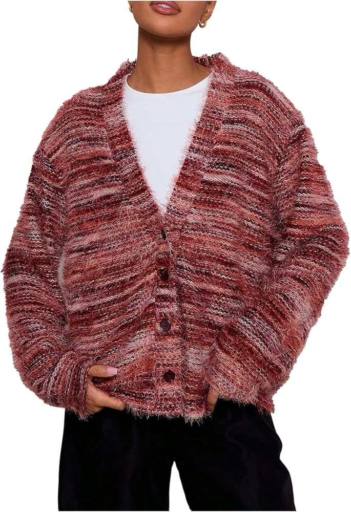 COZYEASE Women's Oversized Striped Cardigan Sweaters Button Down Long Sleeve Drop Shoulder Knit O... | Amazon (US)