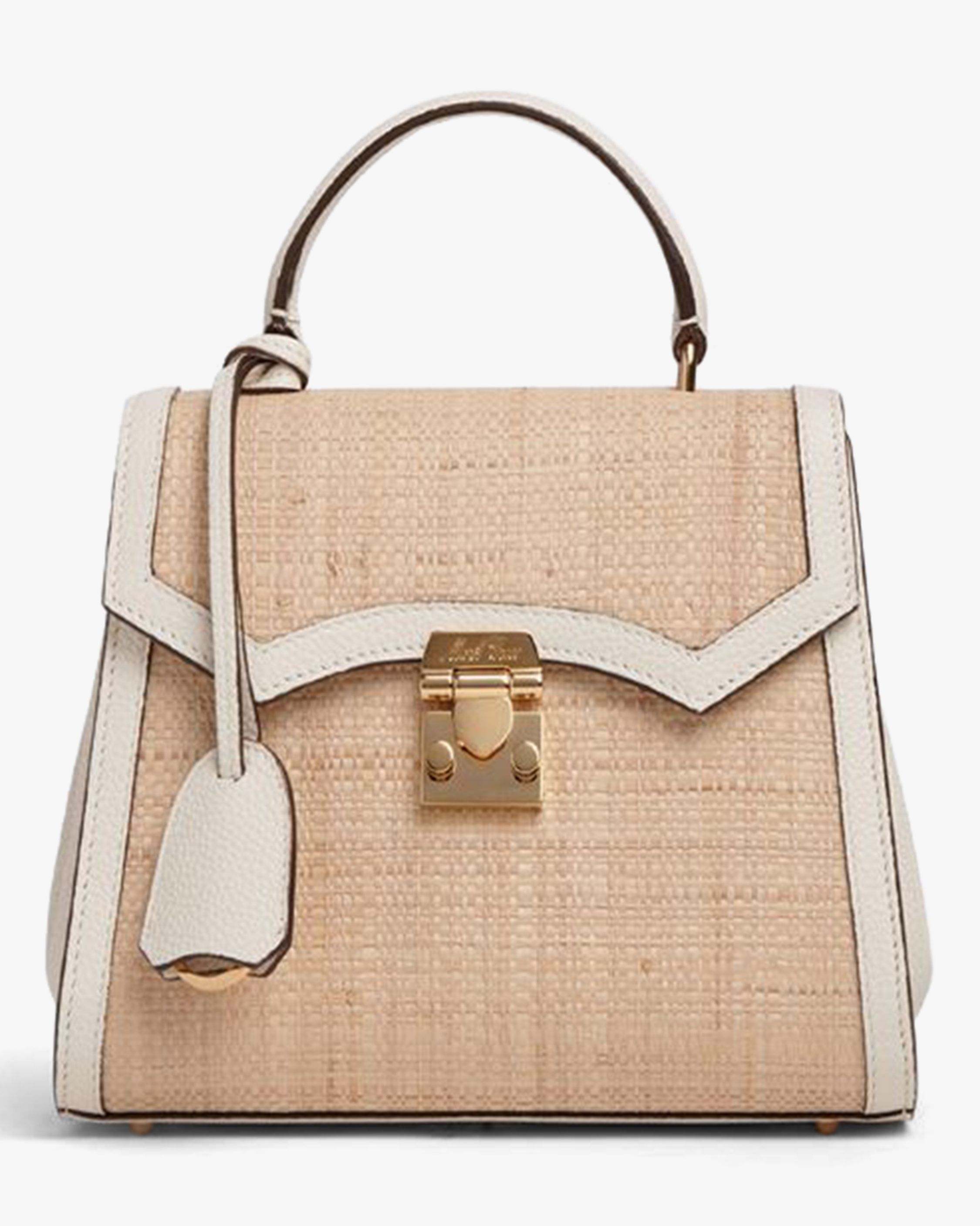 Madeline Mini Lady Raffia & Leather Top Handle Bag | Olivela