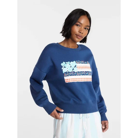 No Boundaries Boxy Graphic Sweatshirt with Long Sleeves, Women's XXS-XXL | Walmart (US)