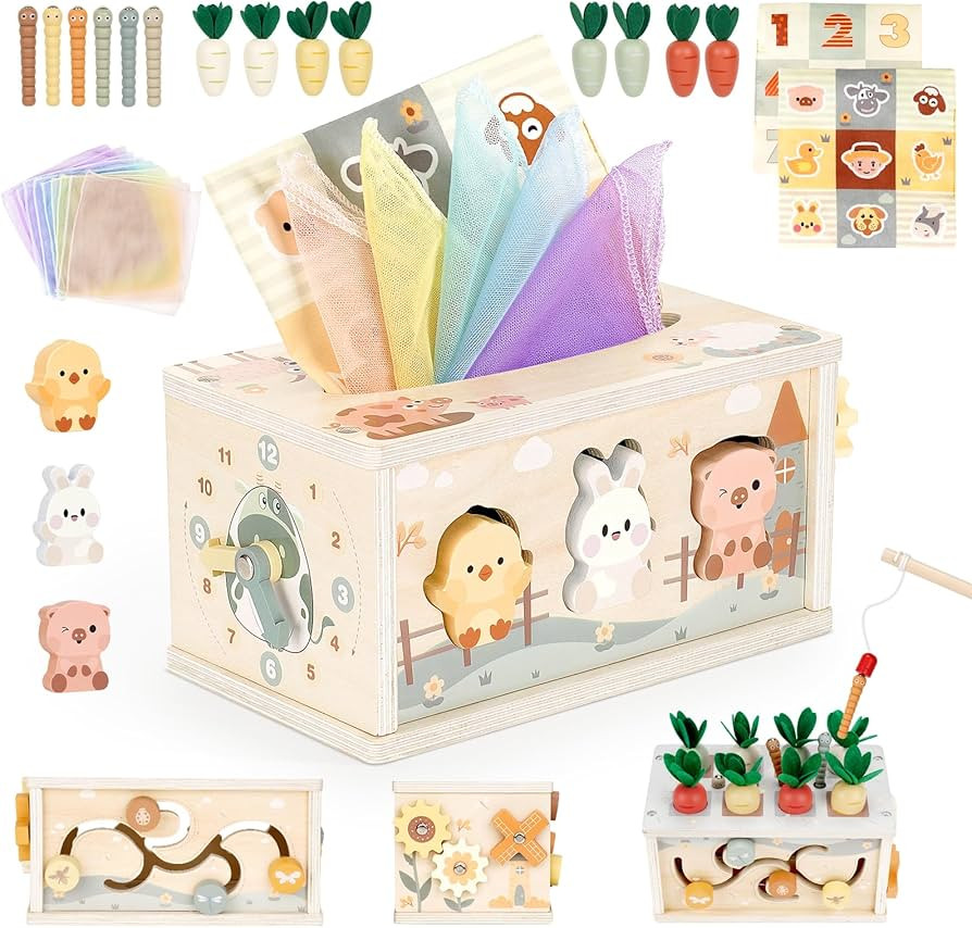 Vanplay Montessori Toys for 1 Year Old, 6 in 1 Baby Tissue Box Toy Wooden Activity Cube, Shape So... | Amazon (UK)
