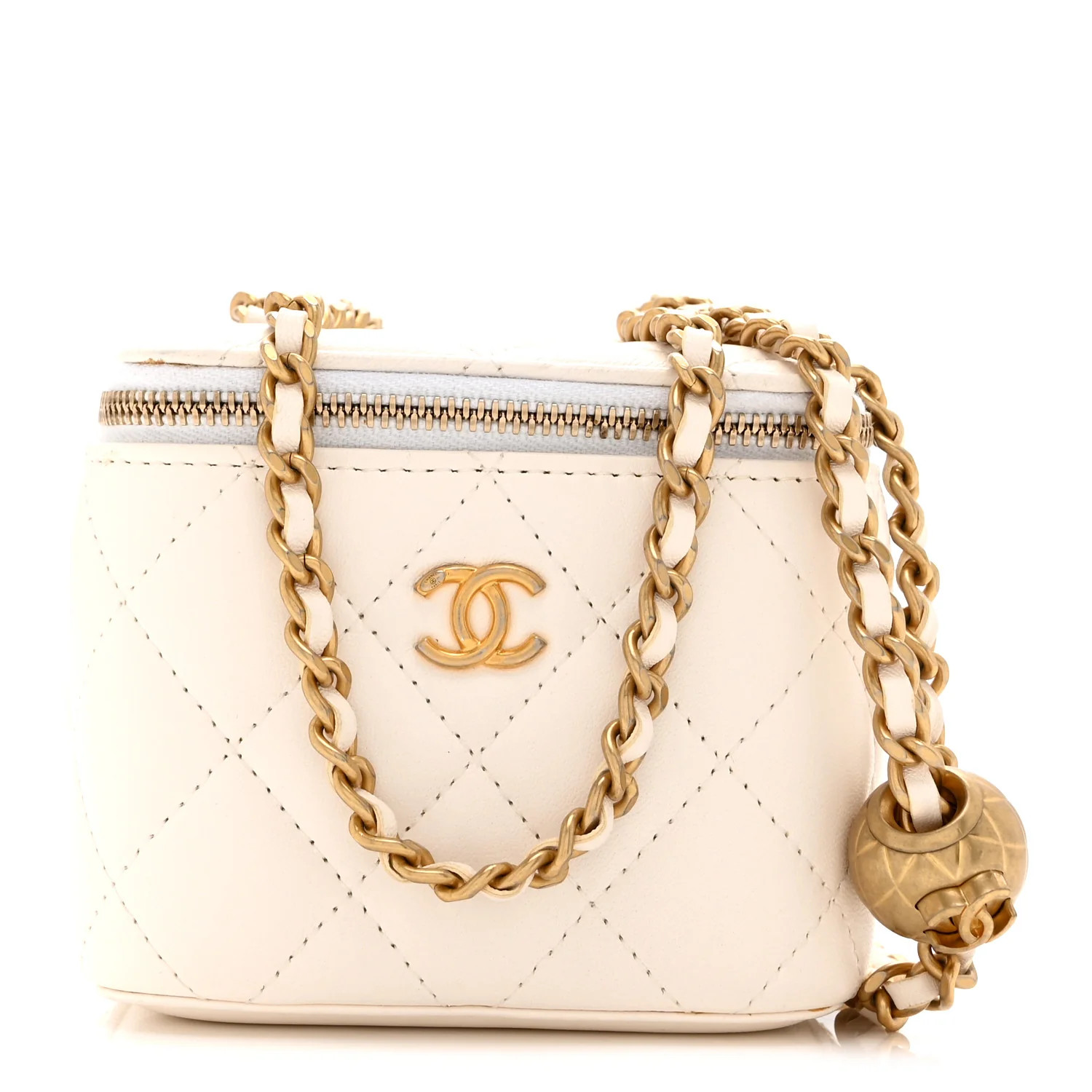 Lambskin Quilted Pearl Crush Mini Vanity Case With Chain White | FASHIONPHILE (US)