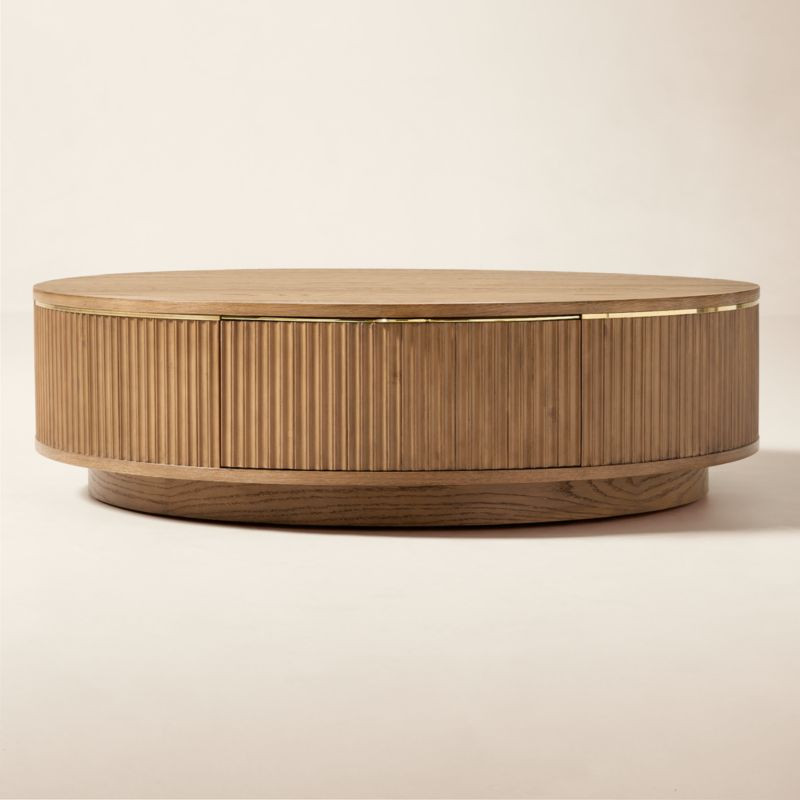 Davison 50" Round Fluted Warm Oak Storage Coffee Table | CB2