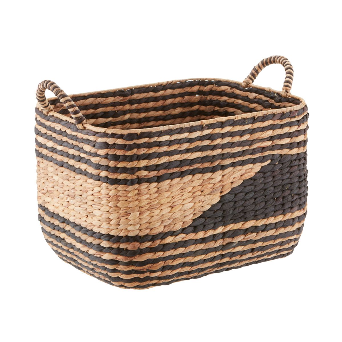 Large Water Hyacinth Basket w/Handle Natural/Black | The Container Store