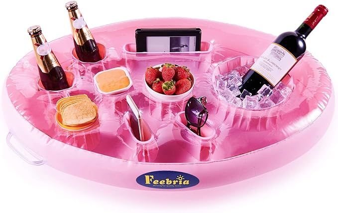 FEEBRIA Inflatable Floating Drink Holder with 9 Holes Large Capacity Drink Float for Pools & Hot ... | Amazon (US)